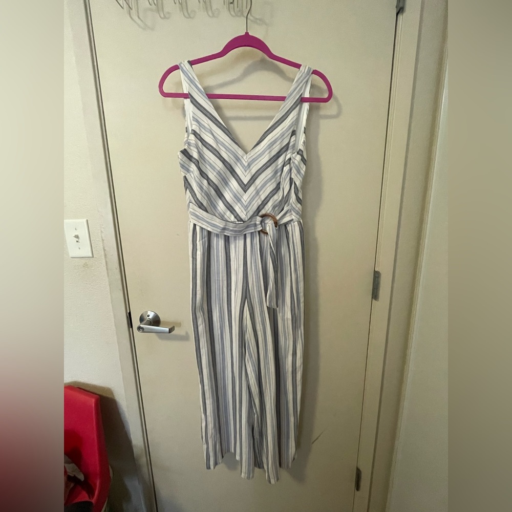 New without tags blue and white strips jumpsuit size small